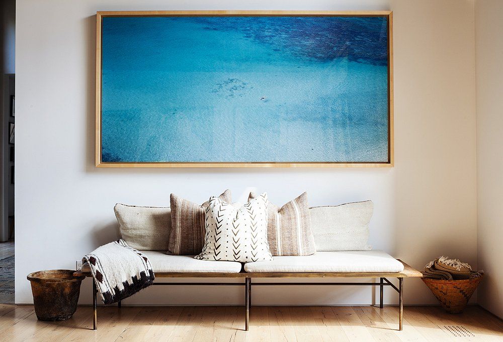 A living room with a large wall painting(wall decoration)